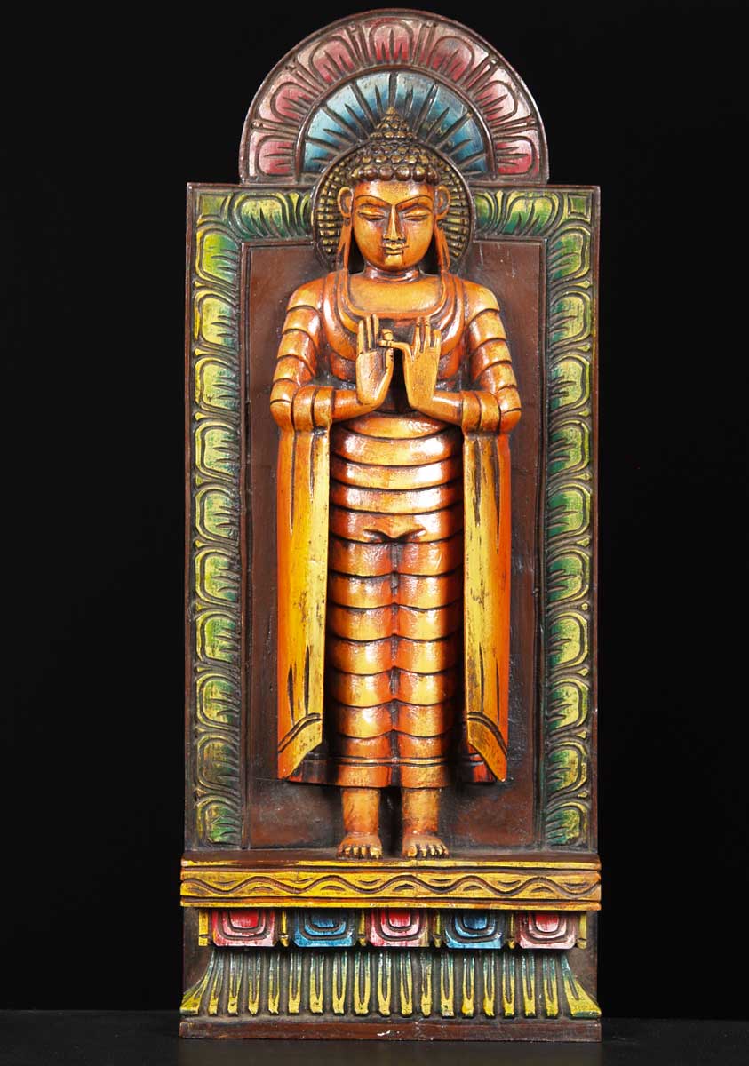 Wood Dharmachakra Buddah 24"